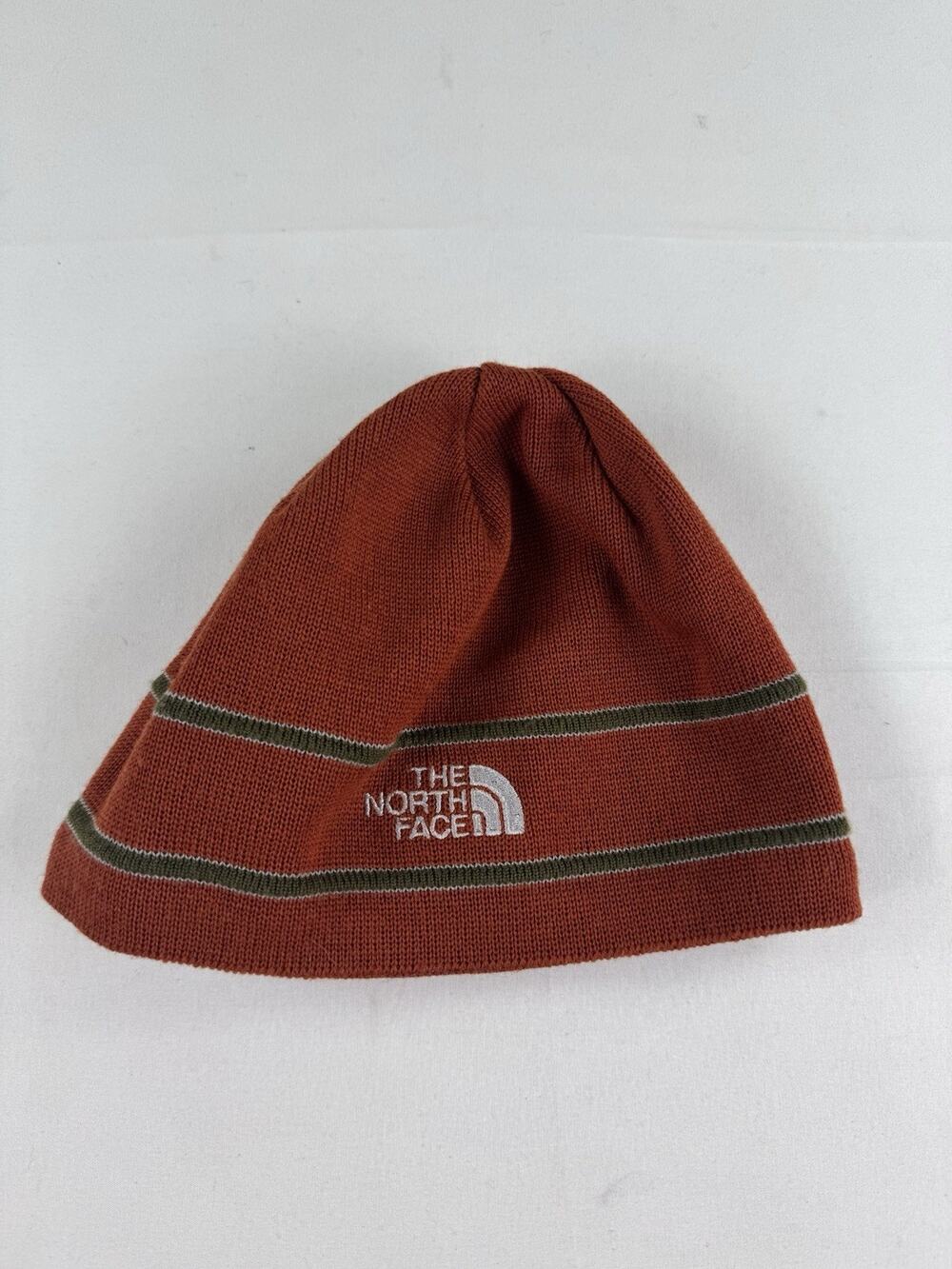 The North Face Striped Knit Beanie Hat Orange Brown Made In Canada